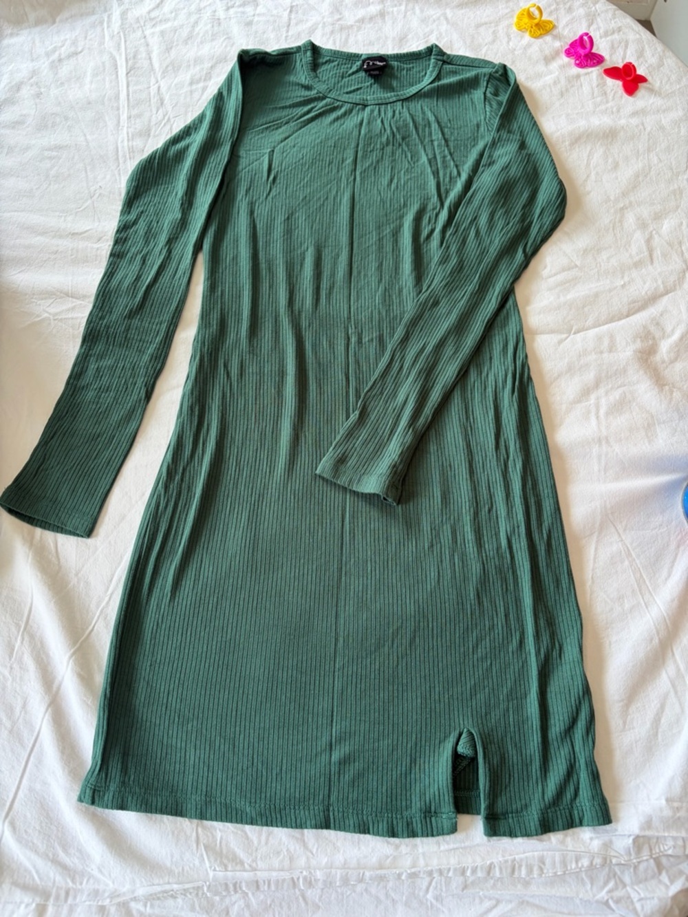 art class Forest Green Long Sleeve Ribbed Dress